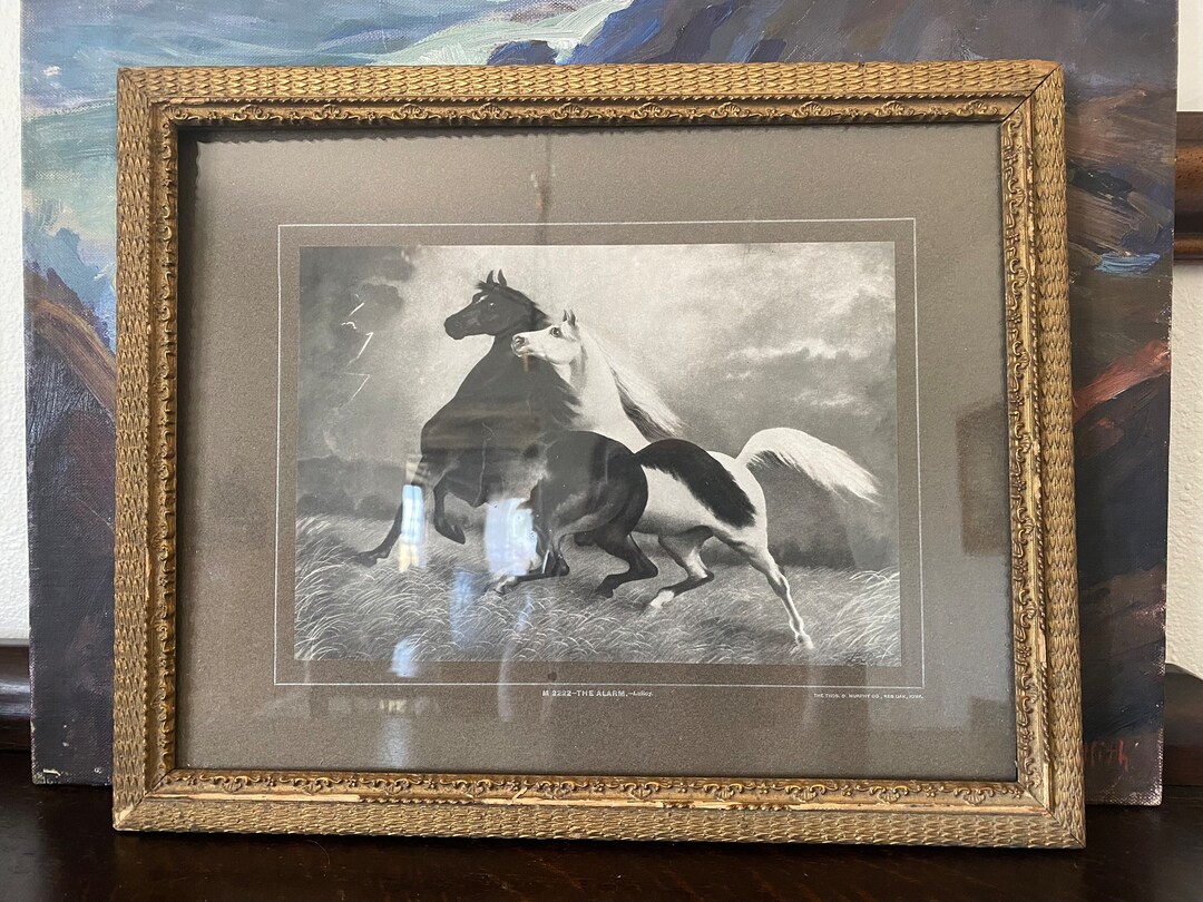Antique Framed Leroy spirited Horses Lithograph Antique Horse