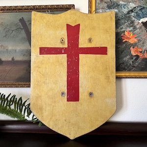 Vintage Medieval Heater Shield Vintage Holy Cross Shield Vintage Cosplay Accessory Vintage Larp Shield Vintage Handcrafted Wooden Shield