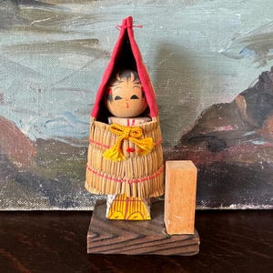Vintage Japanese Kokeshi Sayonara Doll Vintage Wooden Peg Doll Vintage Japanese Kokeshi Wooden Doll on Stand Vintage Asian Wood Block Doll