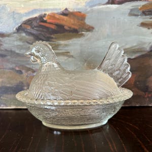 Vintage Glass Hen on Nest Indiana Clear Candy Dish Vintage Glass Hen on Nest Dish Vintage Glass Chicken Vintage Covered Chicken Dish