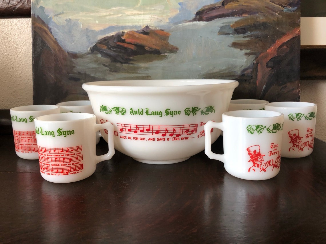 Vintage Tom & Jerry Punch Bowl With 6 Cups Mid Century Punch Etsy