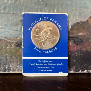 Vintage 1970 Republic of Panama Five Balboas Sterling Silver Coin The Official 1970 Central American and Caribbean Games Commemorative Coin
