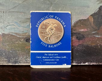 Vintage 1970 Republic of Panama Five Balboas Sterling Silver Coin The Official 1970 Central American and Caribbean Games Commemorative Coin