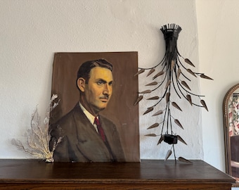 Vintage Tole Branch with Leaves Candle Wall Sconce