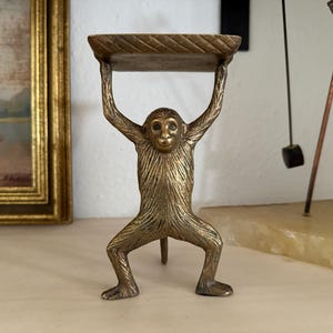 Vintage Brass Monkey Business Cardholder Vintage Chimpanzee Vintage Keys Holder Vintage Strong Man Chimp Dish Vintage Monkey Trinket Dish