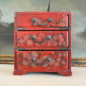 Vintage Lacquer Tansu Chest Vintage Chinoiserie Vintage Asian Decor Vintage Miniature Dresser Vintage Miniature Cabinet Vintage Japanese
