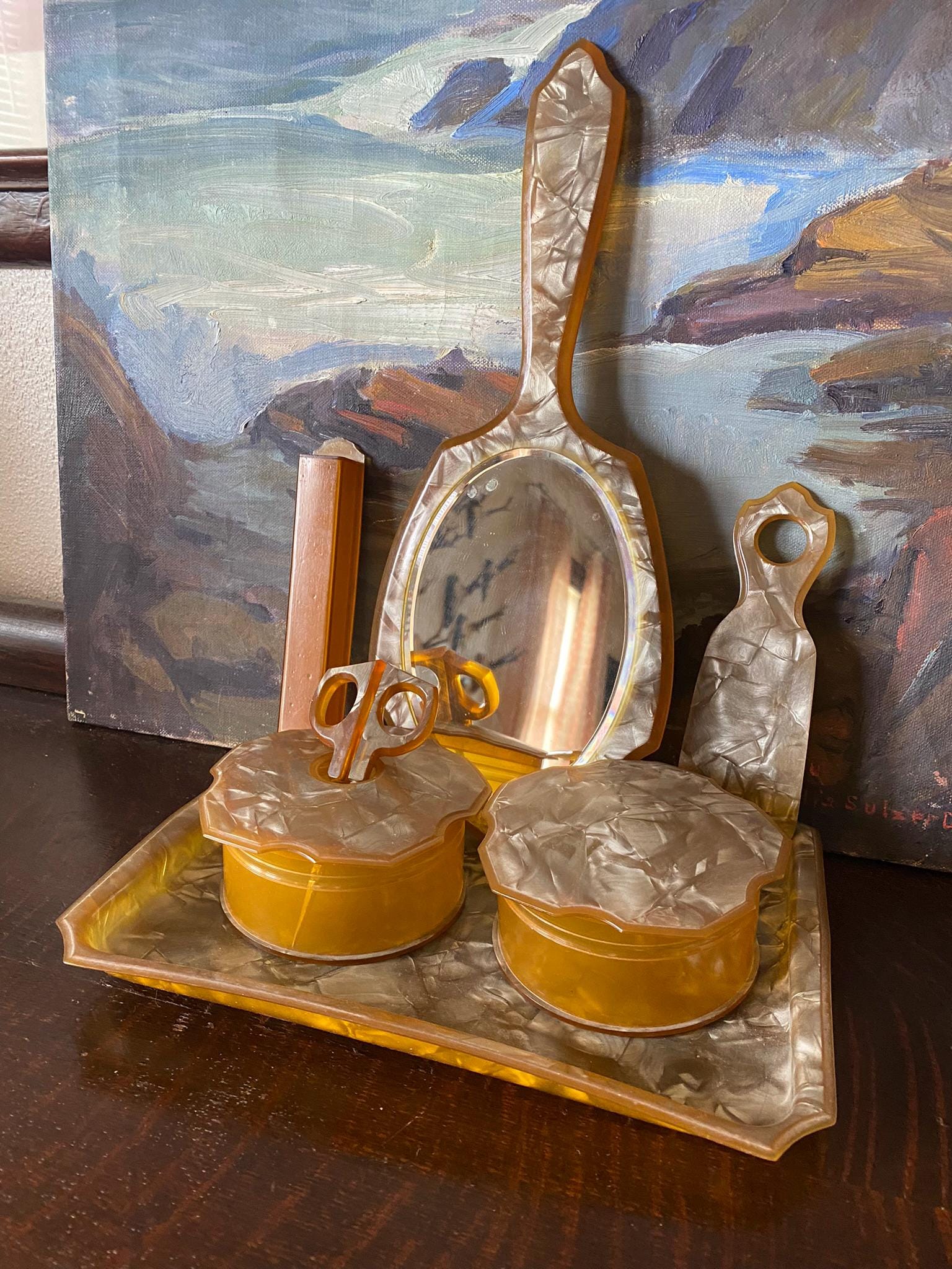 Vintage 1930s Art Deco Lucite Vanity Dresser Set of 9 - Etsy