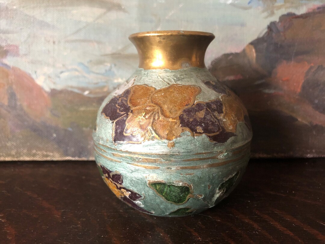 Vintage Enameled Solid Brass Vase Solid Brass Vintage Enamel Vase