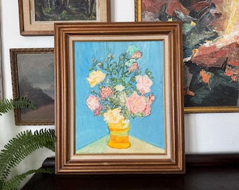 Mid-20th Century "Vase of Flowers" Impasto Oil Painting Framed