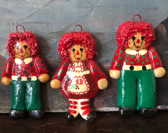 Vintage Handmade Raggedy Ann & Andy Salt Dough Ornaments Vintage Raggedy Ann and Andy Salt Dough Ornaments Vintage Raggedy Andy Ornaments