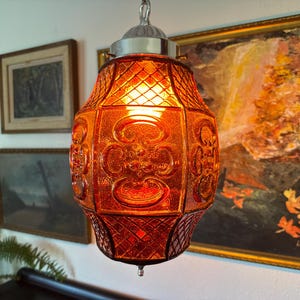 Vintage Mid Century Amber Root Beer Swag Light Lamp Vintage 60s-70s Glass Swag Lamp Plug In Vintage Amber Swag Light Lamp Vintage Swag Light