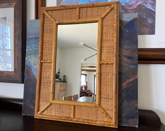 Vintage Tortoise Shell Bamboo Rattan Wall Mirror Vintage Bamboo Wall Mirror Vintage Palm Beach Rattan Mirror Vintage Rattan Accent Mirror