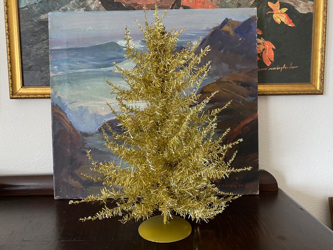 Vintage 15 Gold Tinsel Christmas Tree Vintage Gold Tree Etsy