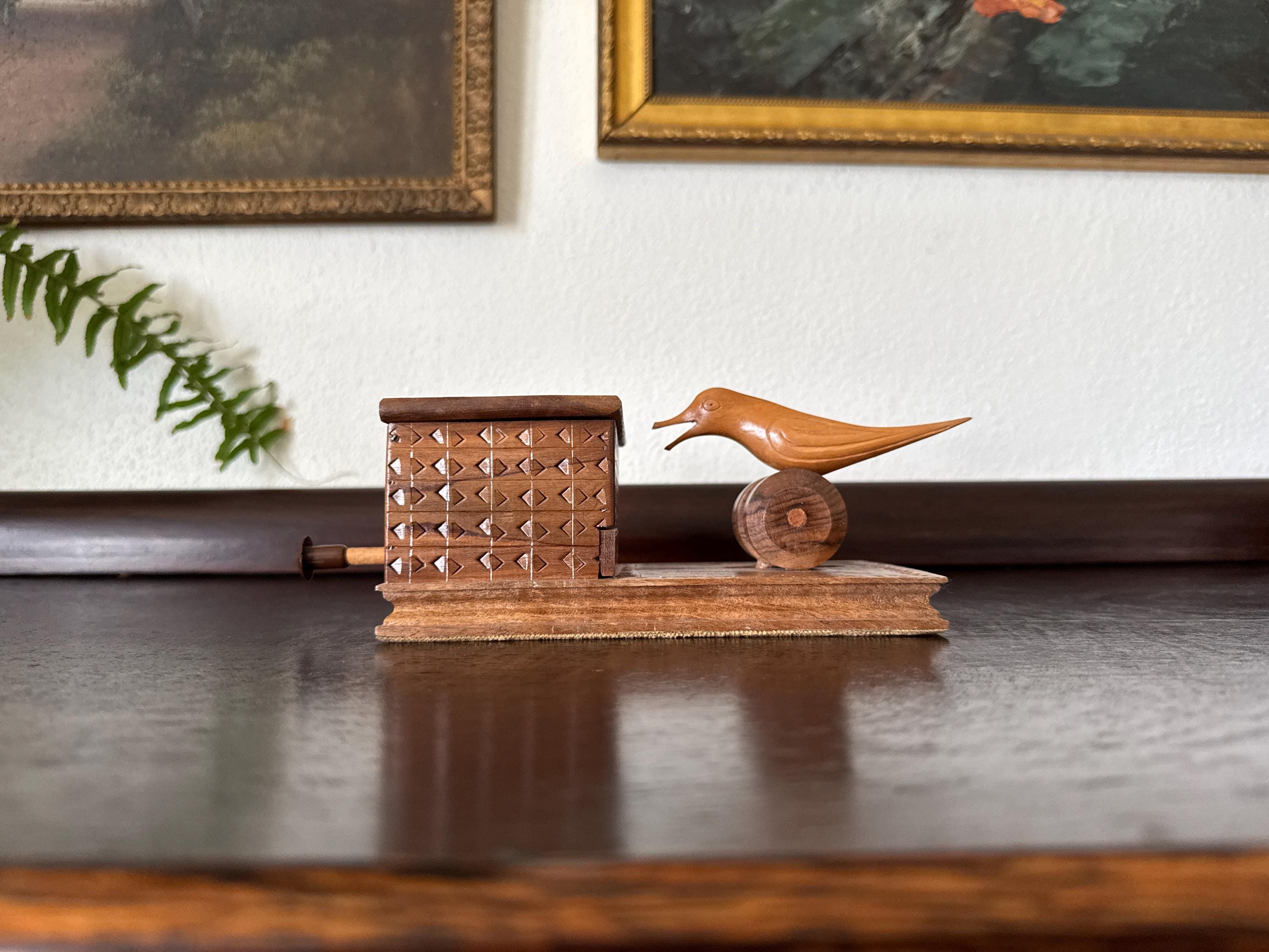 wooden bird cigarette dispenser Vintage Wood Estate sale treasure unlocked