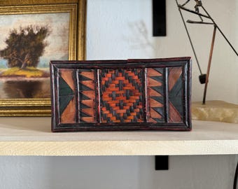 Vintage Woven Palm Leaf and Bamboo Lidded Tea Trinket Jewelry Box