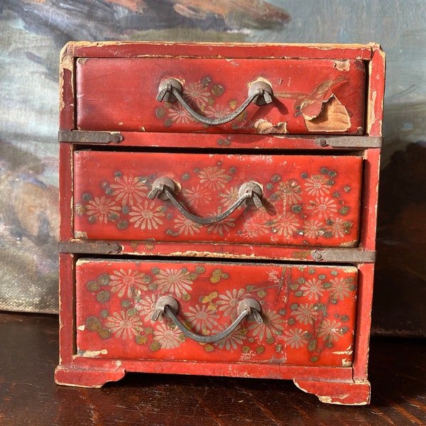 Vintage Lacquer Tansu Chest Vintage Chinoiserie Vintage Asian Decor Vintage Miniature Dresser Vintage Miniature Cabinet Vintage Japanese