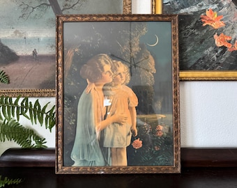 iΦ 真作 フランス ヴィンテージ ビックアイアート 少女 1972年 ドミニク 1925 Framed Lithograph Mother & Child by R. Atkinson Fox 15.75 X