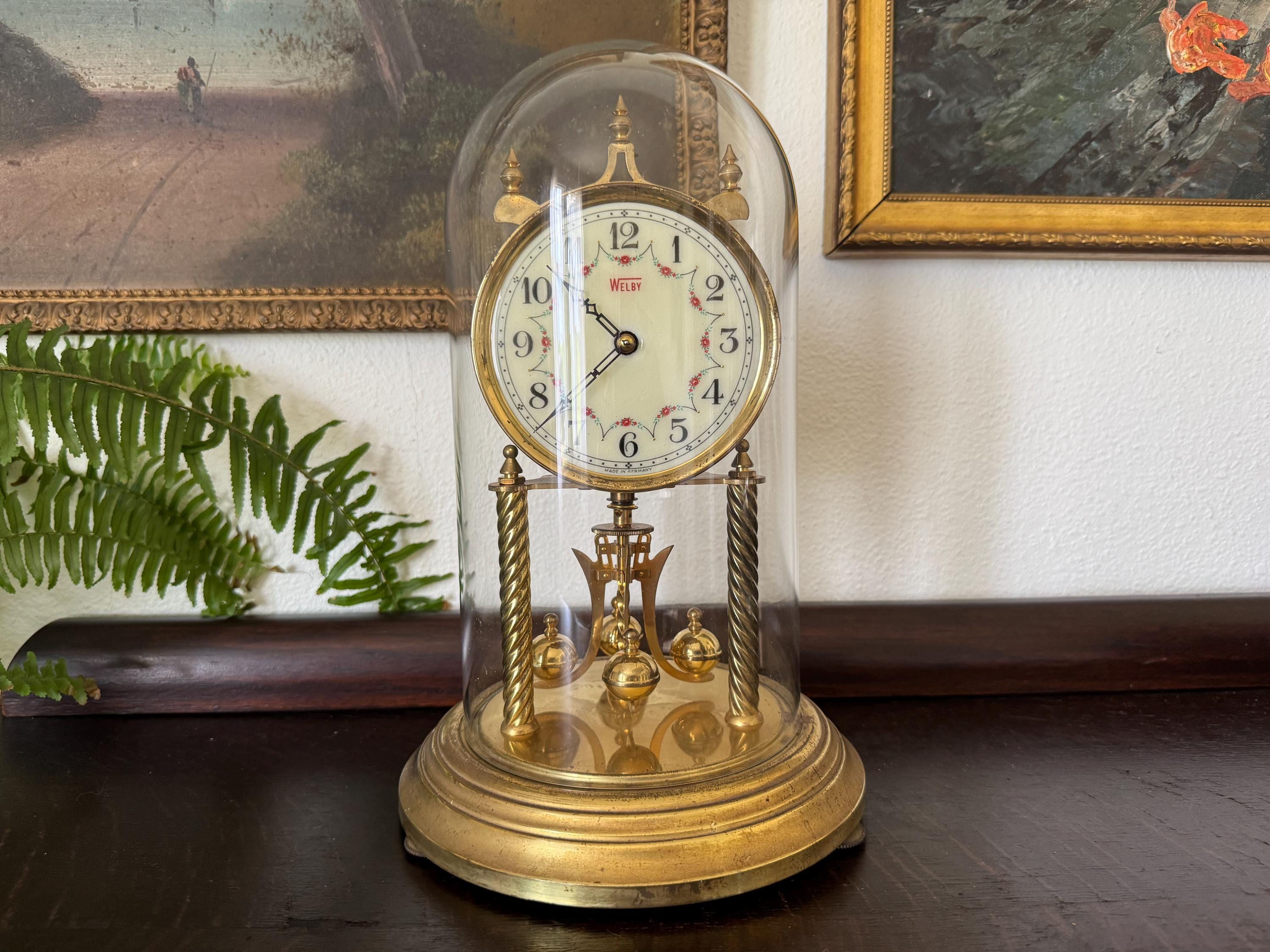 Vintage Kieninger & Obergfell Anniversary Clock With Glass Dome