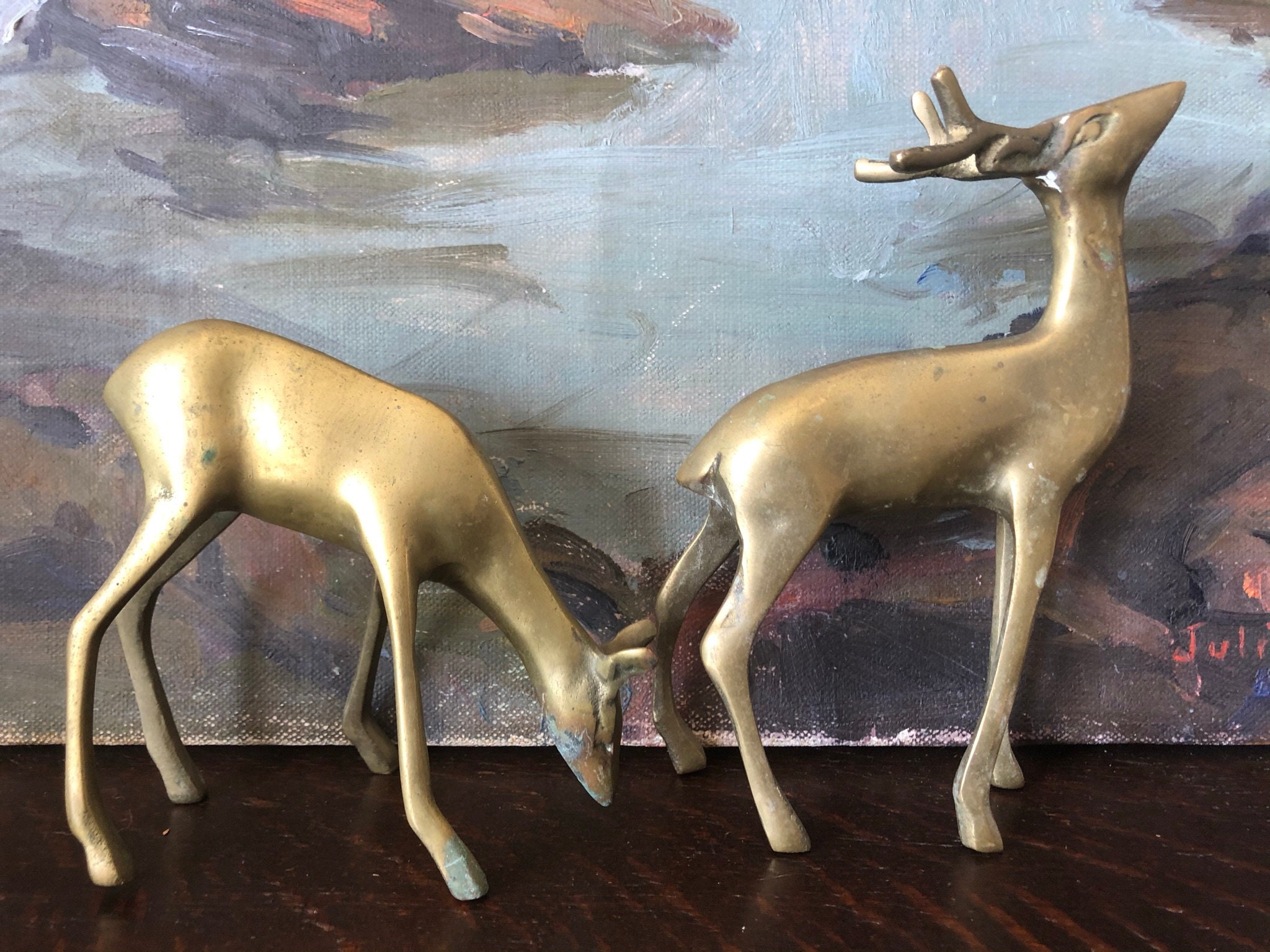 Vintage Mid Century Brass Deer Pair Vintage Solid Brass Deer Etsy