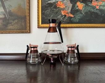 Mid-Century Glass Carafe Set with Warming Stand