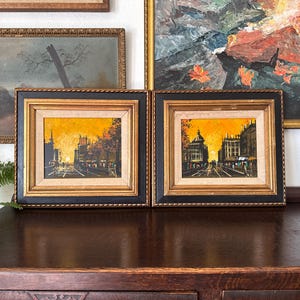 Vintage Mid-20th Century Vanguard Studios Painting Pair Vintage Abstract Cityscape Impasto Oil Paintings Vintage Original Painting by Stuart