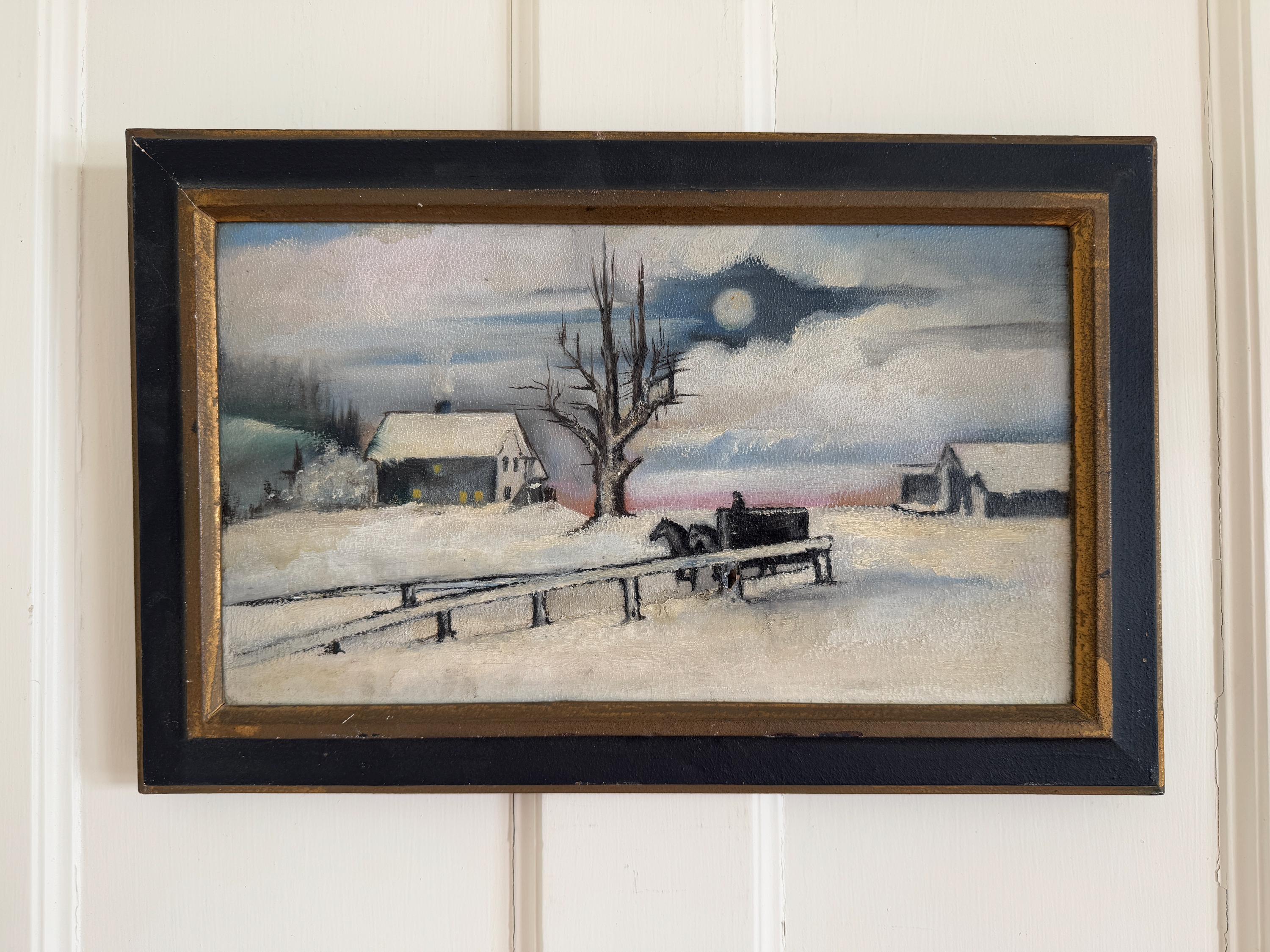Antique Americana Folk Art Painting Antique Primitive Landscape ...