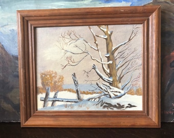 Vintage Original "Winter Landscape" Oil Painting Vintage Vera Hibbs Landscape Painting Vintage Winter Scene Painting Vintage Signed Painting