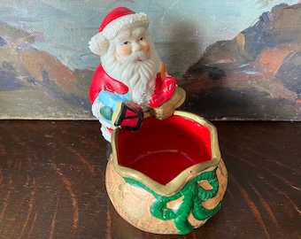 Vintage Hand-Painted Spaghetti Trim Santa Planter Vintage Spaghetti Trim Santa Vase Vintage Santa Christmas Candy Dish Vintage Santa Planter