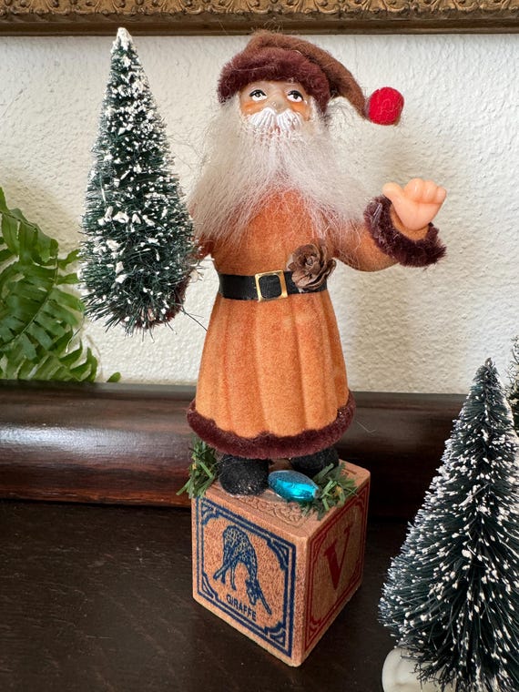 Vintage Belsnickle Santa With Bottle Brush Trees Vintage