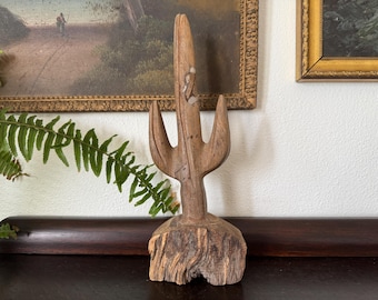 Vintage Hand-Carved Wood Saguaro Cactus Sculpture Large