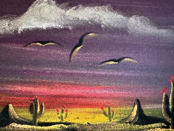 Mid-20th Century Desert Sunset Black Velvet Painting Framed - Etsy