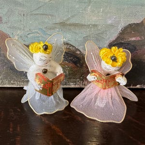 2 Vintage Spun Cotton and Tulle Noel Christmas Angels Vintage Christmas Angels Vintage Spun Cotton Angels Vintage Christmas Package Tie-Ons
