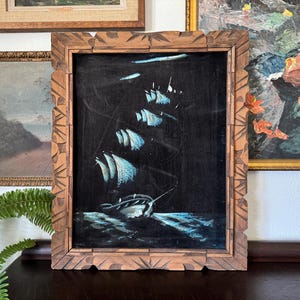 Vintage Ghost Ship Black Velvet Painting Vintage Velvet Ship Painting Vintage Black Velvet Painting Vintage Ghost Ship at Sea Painting