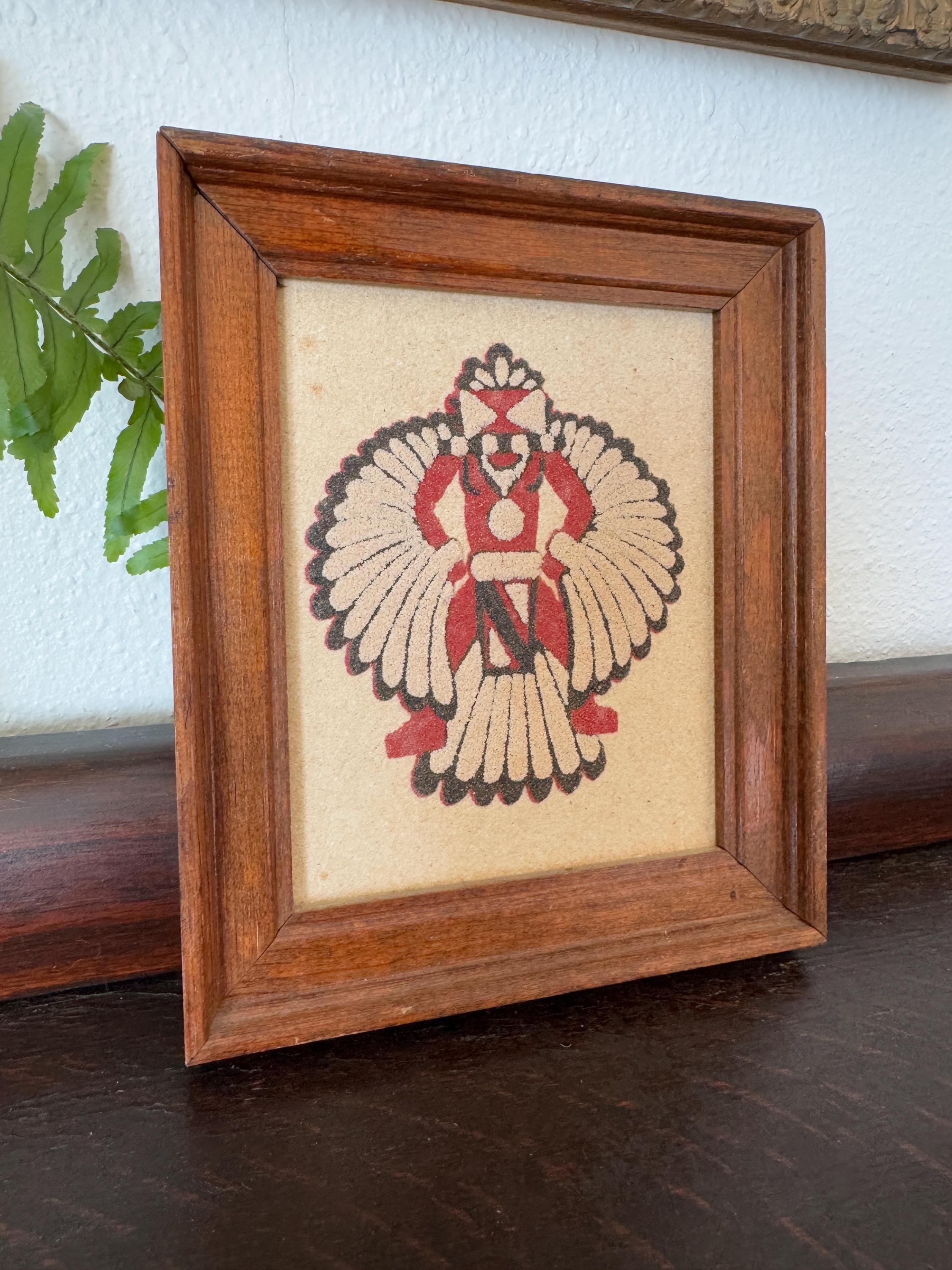 ZUNI WING KNIFE MAN サンドアート 額装 Vintage Zuni Wing Knife Man Sand Painting Framed - Etsy