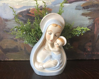 Vintage Virgin Mary and Baby Jesus Head Vase Vintage Virgin Mary and Child Planter Vintage Madonna and Child Planter Vintage Madonna Planter