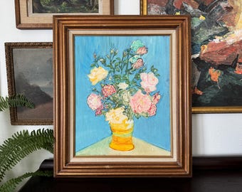 Vintage "Vase of Flowers" Impasto Oil Painting Vintage Van Gogh Style Painting Vintage Floral Still Life Painting Vintage Floral Arrangement