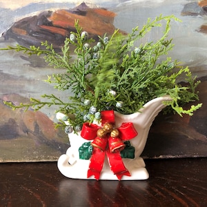 Vintage 1950s Sleigh Planter Vase Candy Dish Vintage Christmas Sleigh with Bow Vintage Christmas Decor Vintage Relco Christmas Planter Vase