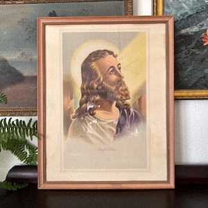 Vintage Jesus &quot;Inspiration&quot; Portrait Lithograph Vintage Jesus Portrait Vintage Catholic Art Vintage Framed Litho Vintage Religious Litho