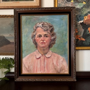 Vintage Mid-20th Century Woman Portrait Painting Vintage Expressionist Portrait Vintage Portrait Painting Vintage Female Portrait Painting