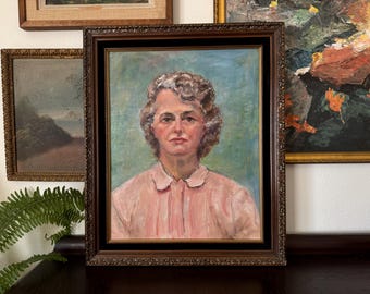 Vintage Mid-20th Century Woman Portrait Painting Vintage Expressionist Portrait Vintage Portrait Painting Vintage Female Portrait Painting