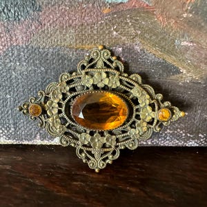 Vintage Amber Filigree Brooch Pin Vintage Amber Cabochon Filigree Brooch Vintage Edwardian Filigree Brooch Vintage Victorian Filigree Brooch