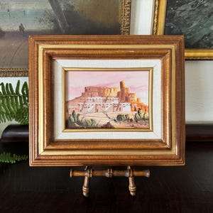 Vintage Pueblo Adobe Oil Painting Vintage Pueblo Painting Vintage Framed New Mexico Desert Painting Vintage Desert Landscape Painting