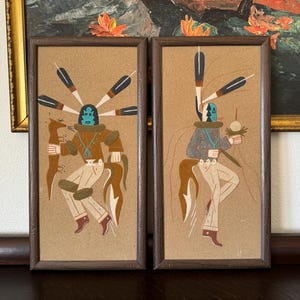 2 Vintage Navajo Sand Paintings Vintage Navajo Clown Yei-Bei-Chai Sand Paintings Vintage Navajo Sand Art Vintage Framed Native Americans Art