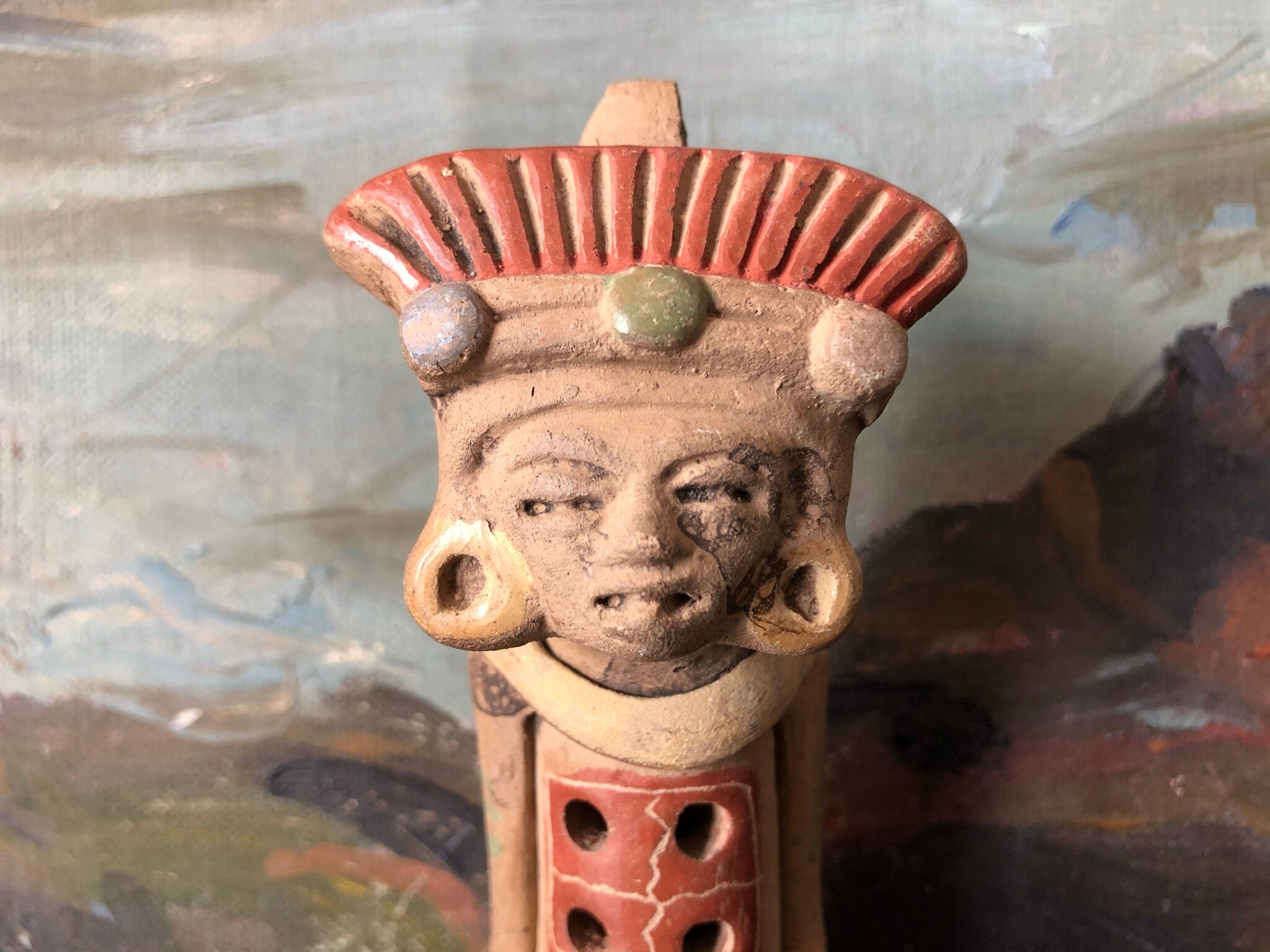 Pre-Hispanic Mictlantecuhtli Ceramic Ocarina Flute - Lord of the Underworld