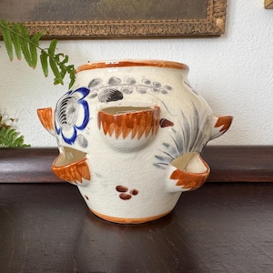 Vintage Mexican Talavera Strawberry Herb Planter Pot Signed