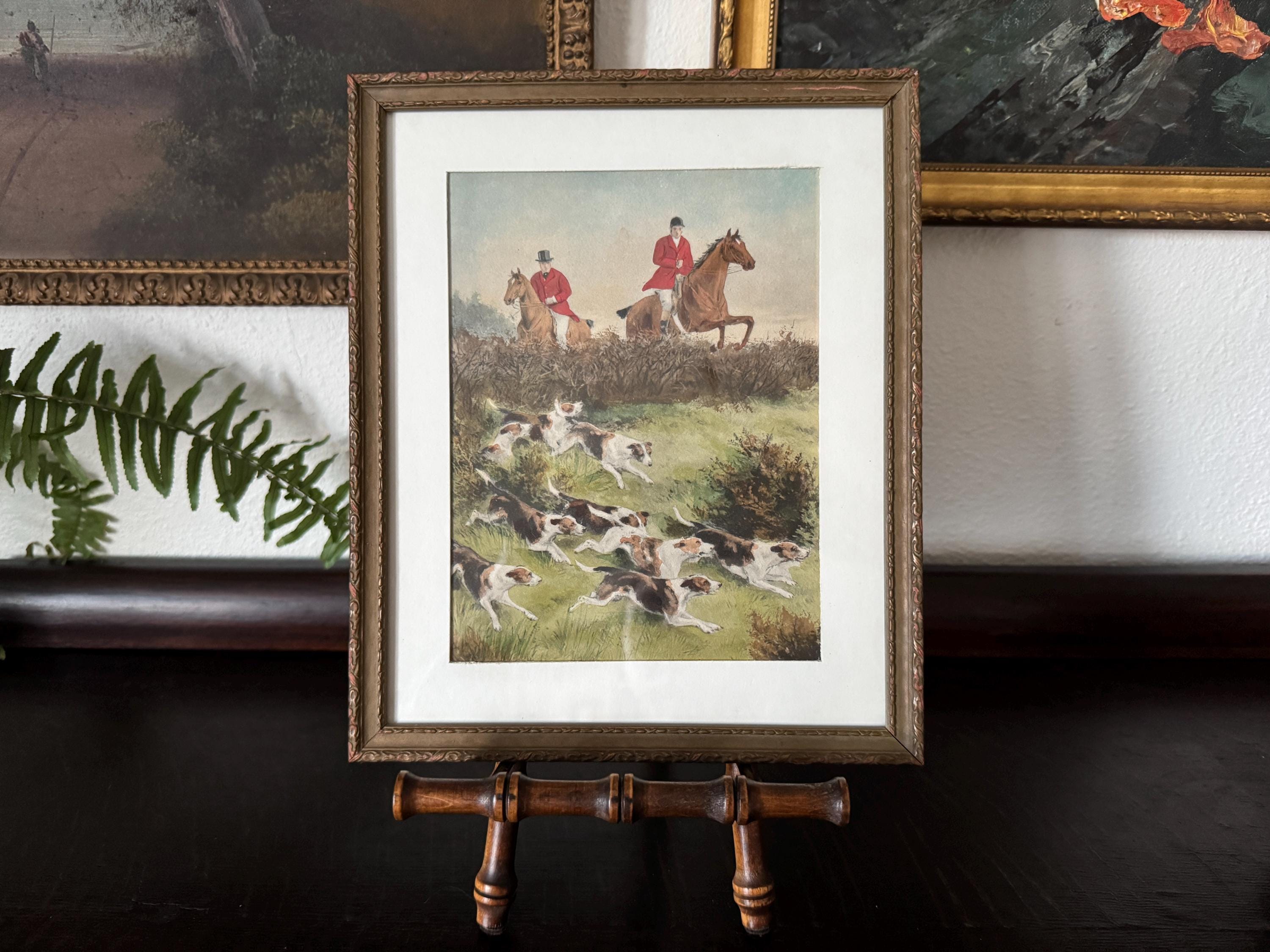 Vintage Fox Hunting with Hounds Hand-Colored Print Vintage Hounds and Huntsmen Vintage British Art Vintage English Art Vintage Fox Hunt