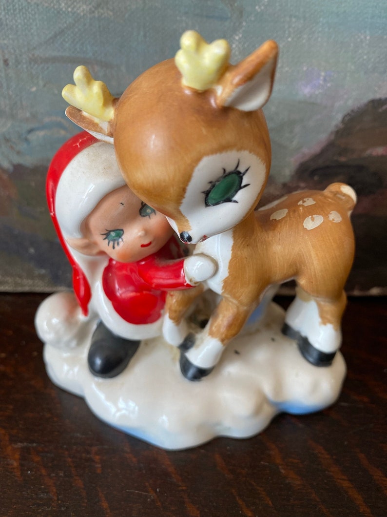 Vintage Lefton Santakins and Reindeer Candle Holder Vintage | Etsy