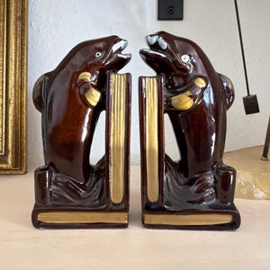 Vintage Whale Bookends Desk Set Vintage Florida Whale Bookends Vintage Windsor Whale Bookends Vintage Japanese Art Deco Dolphin Bookends