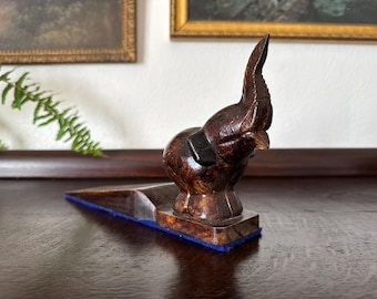 Vintage Elephant Wedge Door Stop Hand-Carved