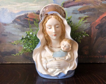 Vintage Virgin Mary and Baby Jesus Head Vase Vintage Virgin Mary and Child Planter Vintage Madonna and Child Planter Vintage Artmark Planter